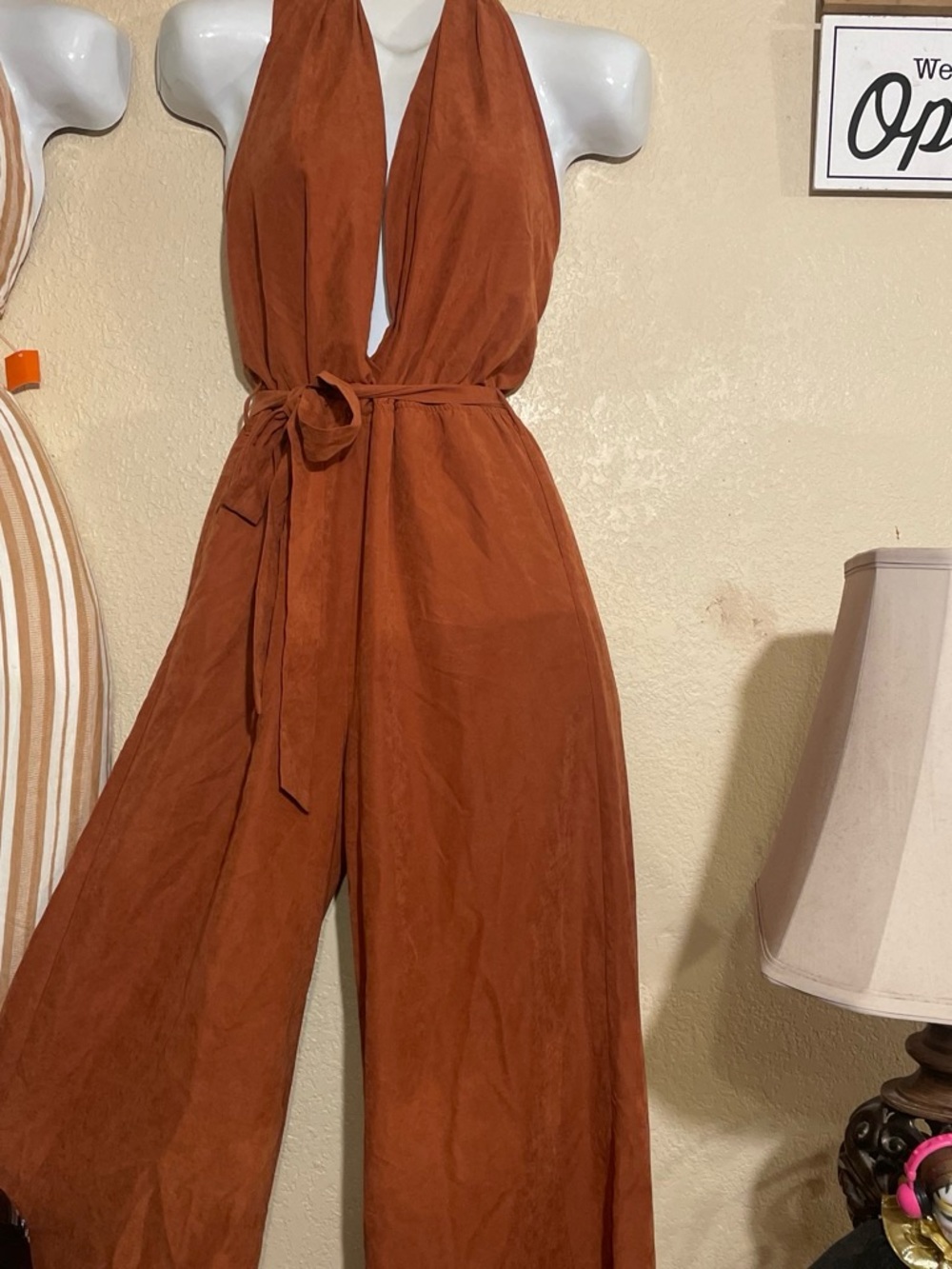 Rust Halter Wide-Leg Jumpsuit